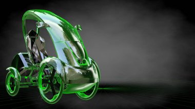 bir koyu siyah geri bir yansıtıcı futuristik araba 3D render