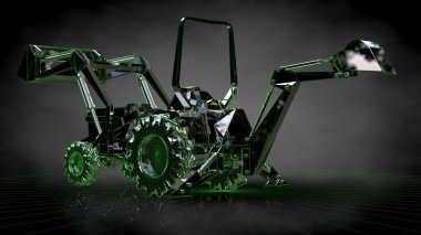 bir yansıtıcı kazıcı makine üzerinde bir koyu siyah geri 3D render