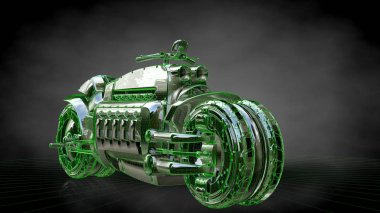 koyu siyah arka plan üzerinde yansıtıcı bir motor 3D render