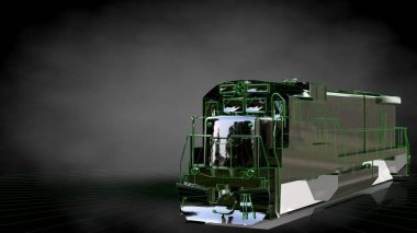 koyu siyah arka plan üzerinde yansıtıcı bir trenin 3D render
