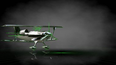 koyu siyah arka plan üzerinde yansıtıcı bir uçağın 3D render