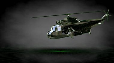 koyu siyah arka plan üzerinde yansıtıcı bir uçağın 3D render