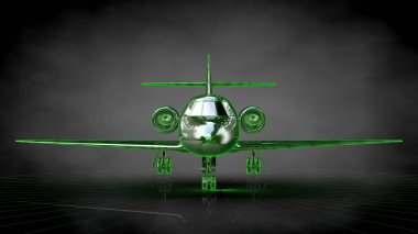 koyu siyah arka plan üzerinde yansıtıcı bir uçağın 3D render