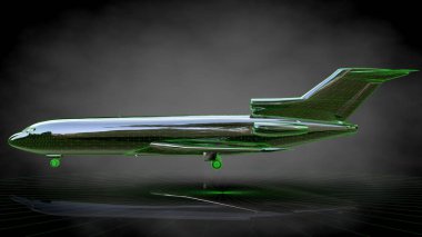 koyu siyah arka plan üzerinde yansıtıcı bir uçağın 3D render