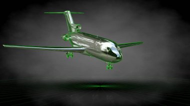 koyu siyah arka plan üzerinde yansıtıcı bir uçağın 3D render
