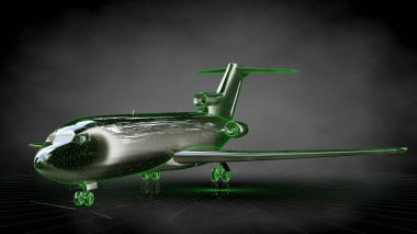 koyu siyah arka plan üzerinde yansıtıcı bir uçağın 3D render