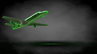 koyu siyah arka plan üzerinde yansıtıcı bir uçağın 3D render