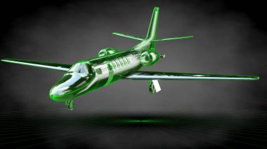 koyu siyah arka plan üzerinde yansıtıcı bir uçağın 3D render