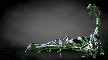 koyu siyah arka plan üzerinde yansıtıcı bir Akrep 3D render