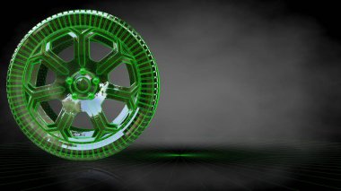 koyu siyah arka plan üzerine bir yansıtıcı otomobil lastiği 3D render