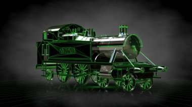 koyu siyah arka plan üzerinde yansıtıcı bir trenin 3D render