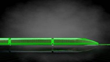 koyu siyah arka plan üzerinde yansıtıcı bir trenin 3D render