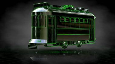 koyu siyah arka plan üzerinde yansıtıcı bir trenin 3D render