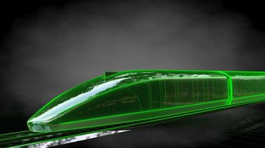 koyu siyah arka plan üzerinde yansıtıcı bir trenin 3D render