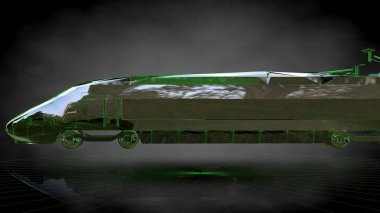 koyu siyah arka plan üzerinde yansıtıcı bir trenin 3D render