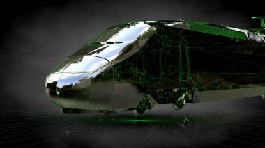 koyu siyah arka plan üzerinde yansıtıcı bir trenin 3D render