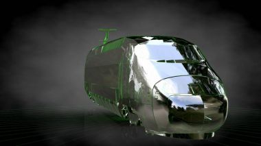 koyu siyah arka plan üzerinde yansıtıcı bir trenin 3D render