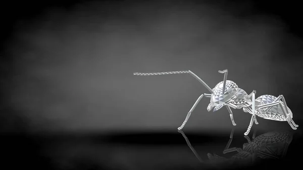3d 渲染的暗黑色背景上的反光蚂蚁 — 图库照片