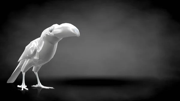 Rendering 3d di un uccello riflettente su uno sfondo nero scuro — Foto Stock
