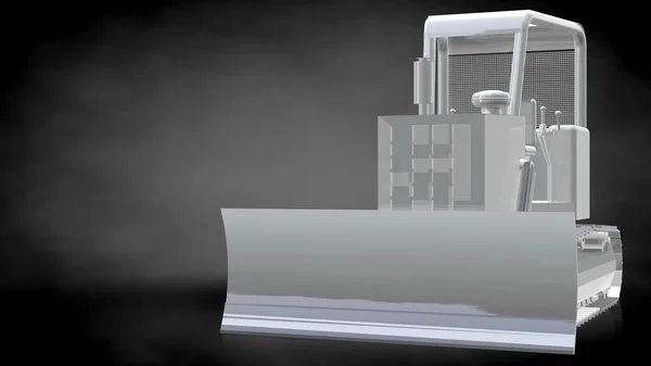 3D visszaadás-ból egy fényvisszaverő buldózer egy sötét fekete háttérb — Stock Fotó