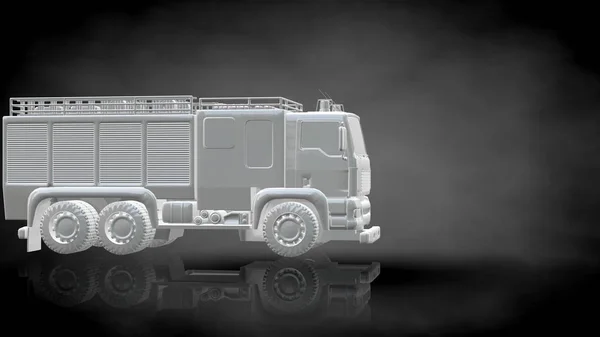 3D-Rendering eines reflektierenden Feuerwehrautos auf einem dunkelschwarzen Ba — Stockfoto