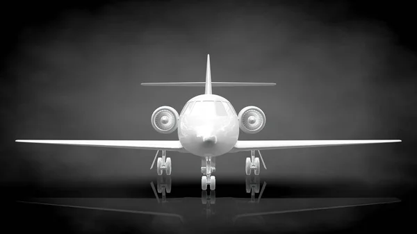 Koyu siyah arka plan üzerinde yansıtıcı bir uçağın 3D render — Stok fotoğraf