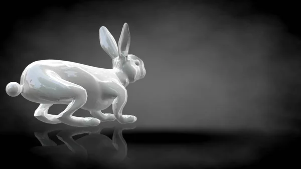 Representación 3d de un conejo reflectante sobre un fondo negro oscuro — Foto de Stock