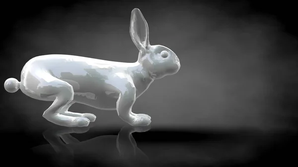 Representación 3d de un conejo reflectante sobre un fondo negro oscuro — Foto de Stock