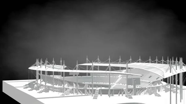 3D візуалізація відкритого стадіону на темно-чорному фоні — стокове фото