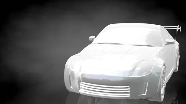 3D-Darstellung eines reflektierenden Sportwagens auf dunkelschwarzem Hintergrund — Stockfoto