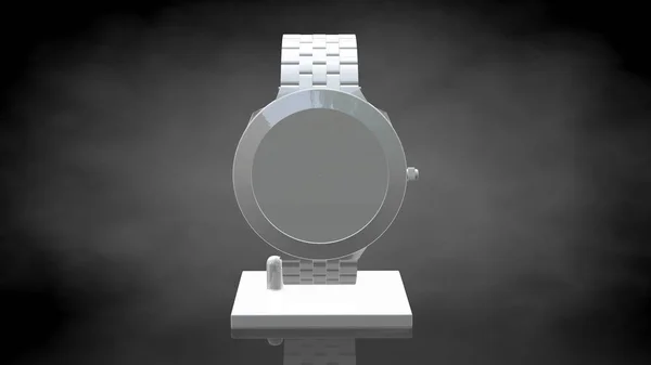 Rendering 3d di un orologio a mano riflettente su un backgrou nero scuro — Foto Stock