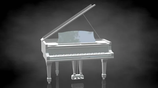 Egy fényvisszaverő zongora, sötét, fekete háttér előtt 3D-leképezés — Stock Fotó