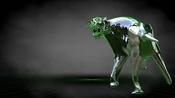 3D-Darstellung eines reflektierenden Tigers auf dunkelschwarzem Hintergrund — Stockfoto