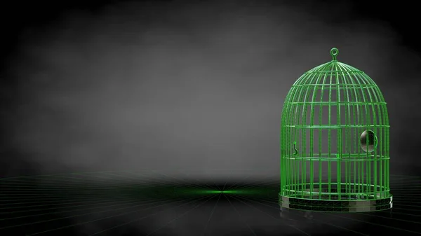 3D-weergave van een reflecterende kooi op een donkere zwarte achtergrond — Stockfoto