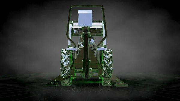 Bir yansıtıcı kazıcı makine üzerinde bir koyu siyah geri 3D render — Stok fotoğraf