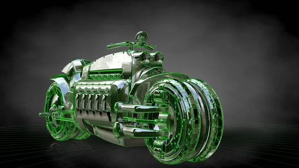 koyu siyah arka plan üzerinde yansıtıcı bir motor 3D render