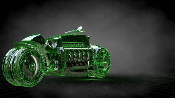 Koyu siyah arka plan üzerinde yansıtıcı bir motor 3D render — Stok fotoğraf