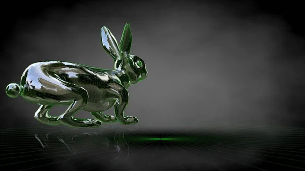 3D рендеринг отражающего кролика на темном черном фоне — стоковое фото