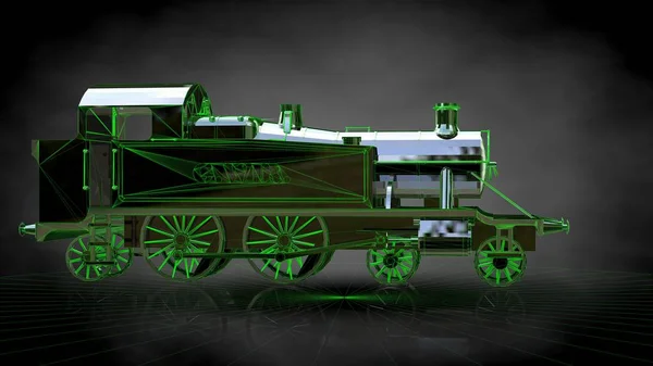 3d renderização de um trem reflexivo em um fundo preto escuro — Fotografia de Stock