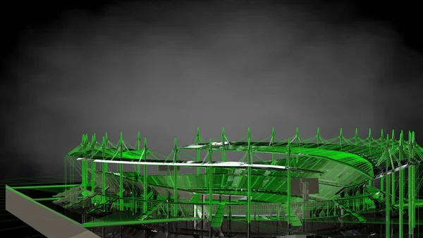 3D-Darstellung eines reflektierenden offenen Stadions auf dunkelschwarzem Backgr — Stockfoto
