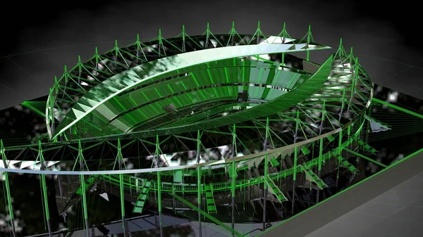 3D vykreslování reflexní otevřené stadionu na tmavě černé pozadí — Stock fotografie