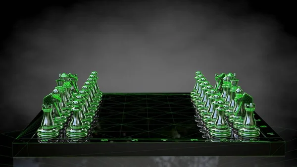 Koyu siyah arka plan üzerinde yansıtıcı bir satranç 3D render — Stok fotoğraf
