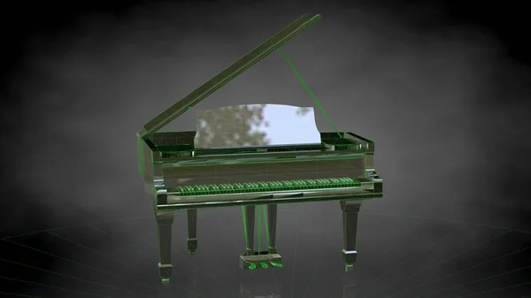 Rendering 3d di un pianoforte riflettente su sfondo nero scuro — Foto Stock