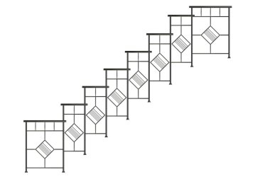 3D render metalik ön görünüm merdiven rayların üzerinde izole bir 