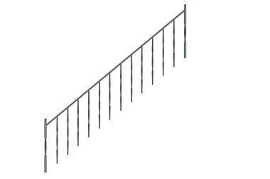 3D render metalik ön görünüm merdiven rayların üzerinde izole bir 