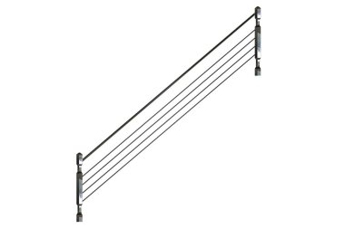 3D render metalik ön görünüm merdiven rayların üzerinde izole bir 