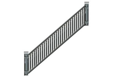 3D render metalik ön görünüm merdiven rayların üzerinde izole bir 