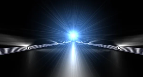 3D-weergave van een futuristische wegnaar lichten langs het pad — Stockfoto