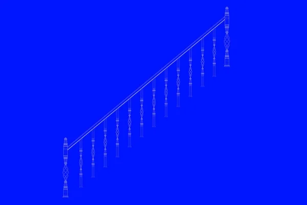 3D visszaadás-ból egy vasúti blueprint elszigetelt a kék háttere — Stock Fotó