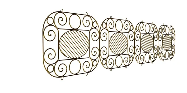 Representación 3d de una barandilla de escalera dorada aislada sobre un fondo blanco —  Fotos de Stock